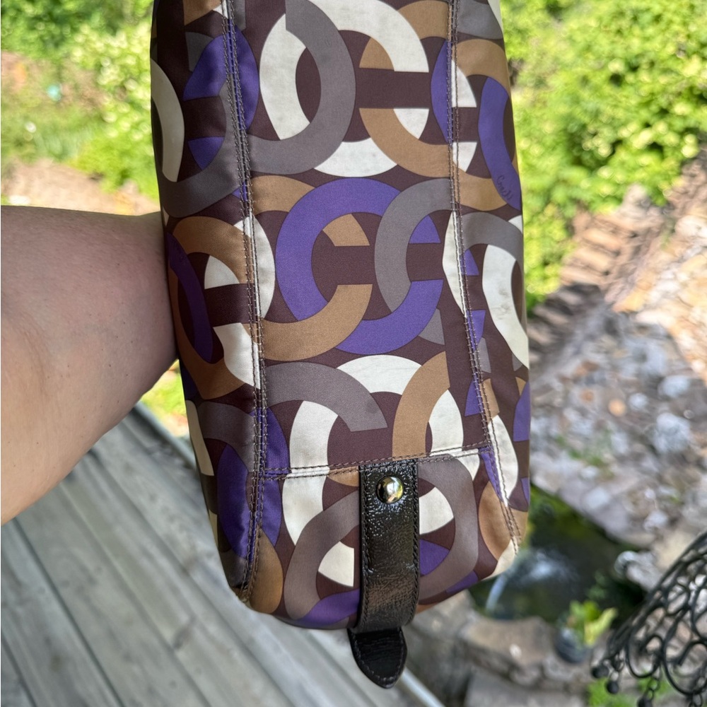 Coach Optic Legacy Hobo Shoulder Bag β Brown, Cream, & Purple Print - Picture 5 of 5